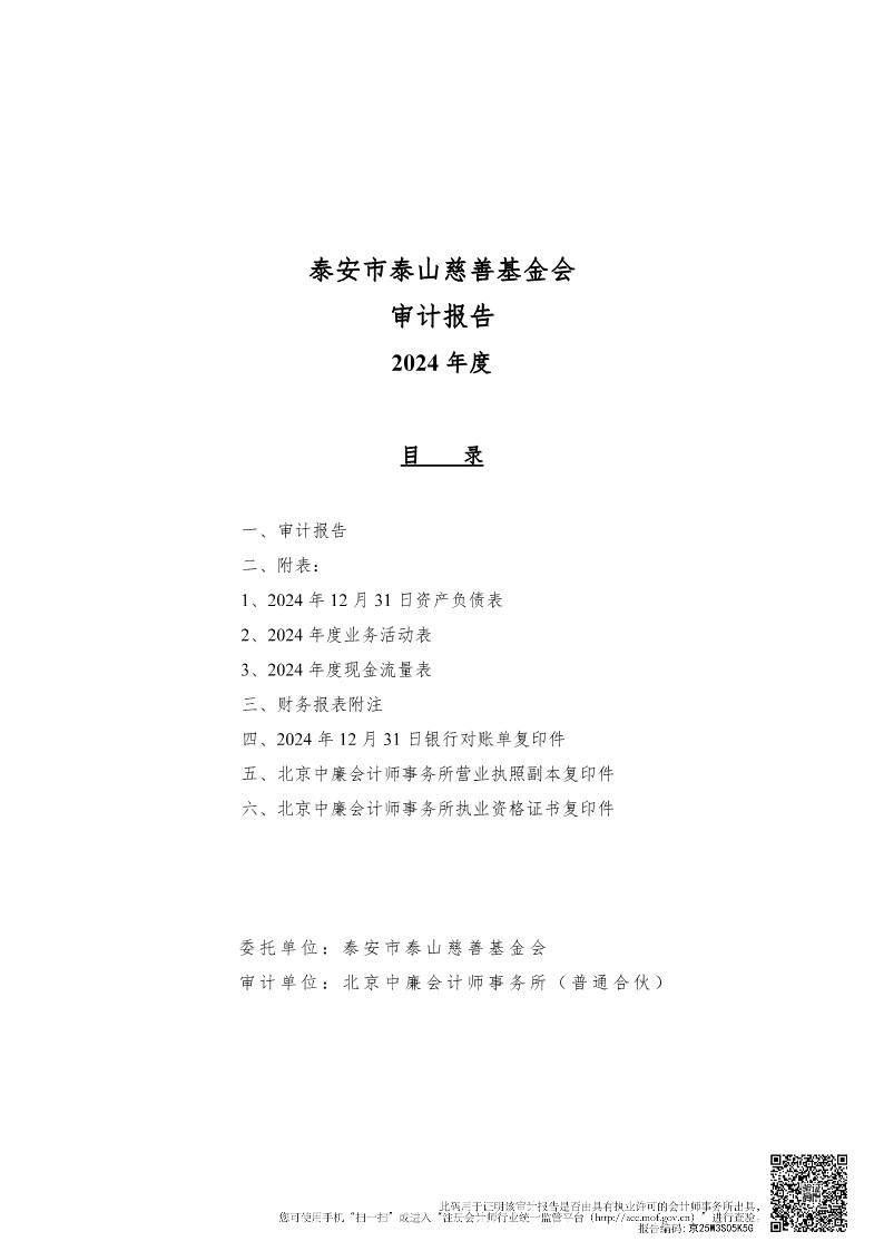 泰山慈善基金会2024年审计报告(图1)